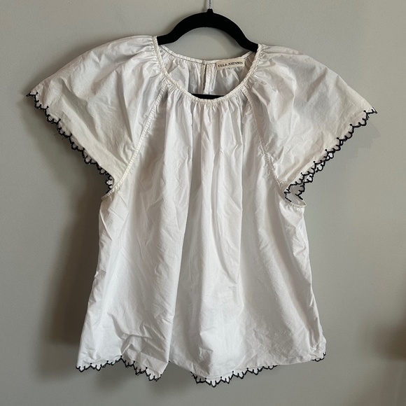 Ulla Johnson White Blouse with Black Trim - Picture 1 of 6